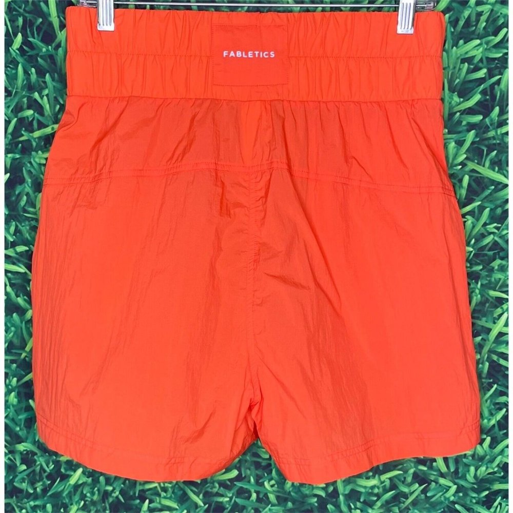 Fabletics Ultra High Waisted Piped Nylon Shorts Reflective Orange Medium - Picture 4 of 5